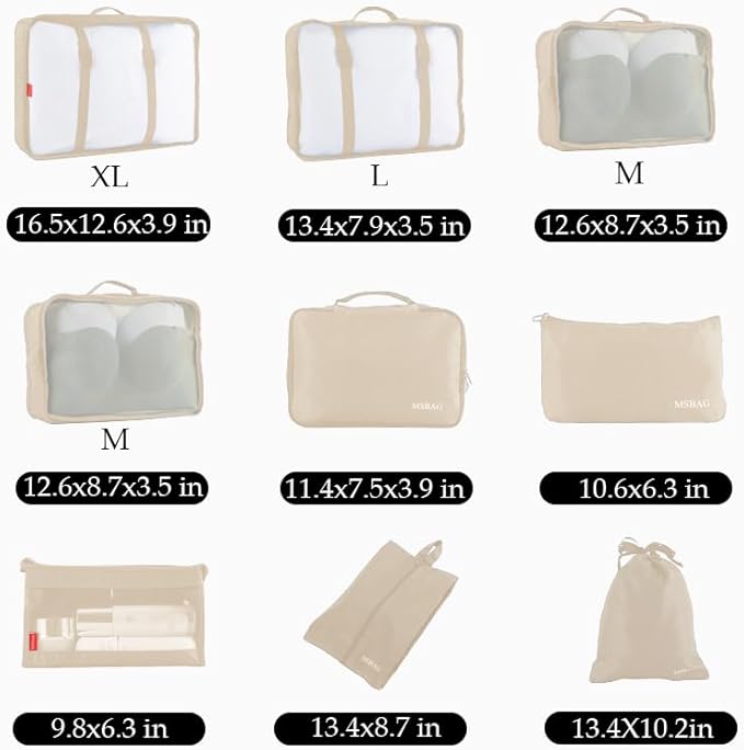 9 set Packing Cubes for Travel,Effortless Organization Cube for Quick Packing& Unpacking, Travel Must Have Suitcase Organizer Essentials for any Journey,Cruise,Camping,hiking,Vacation,Business trip