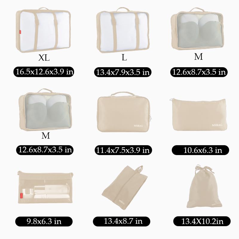 9 set Packing Cubes for Travel,Effortless Organization Cube for Quick Packing& Unpacking, Travel Must Have Suitcase Organizer Essentials for any Journey,Cruise,Camping,hiking,Vacation,Business trip