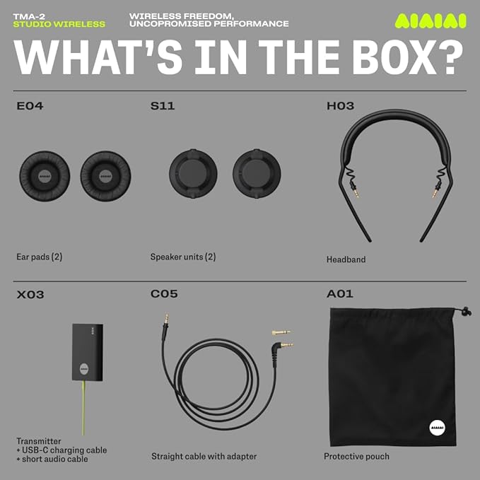 Aiaiai TMA-2 Professional Studio Wireless Headphones, Ultra Low Latency W+ Link, Modular with 40mm Bio-Cellulose Drivers, 20–40H Battery, Memory Foam Ear Pads, and Bluetooth