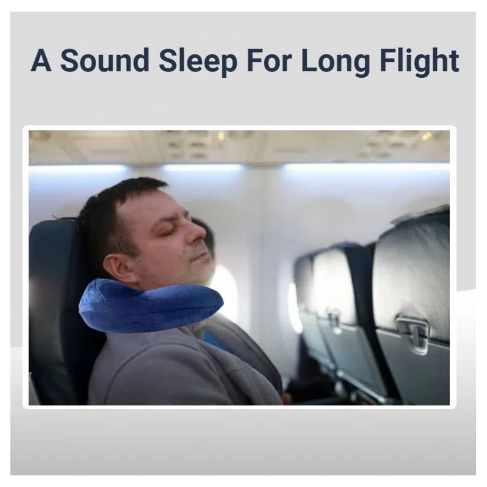 Jron Inflatable Air Travel Pillow Soft Velvet Blow Up Pillow Portable Size Washable Cover for Train Car Office Airplane Sleeping (Navy)