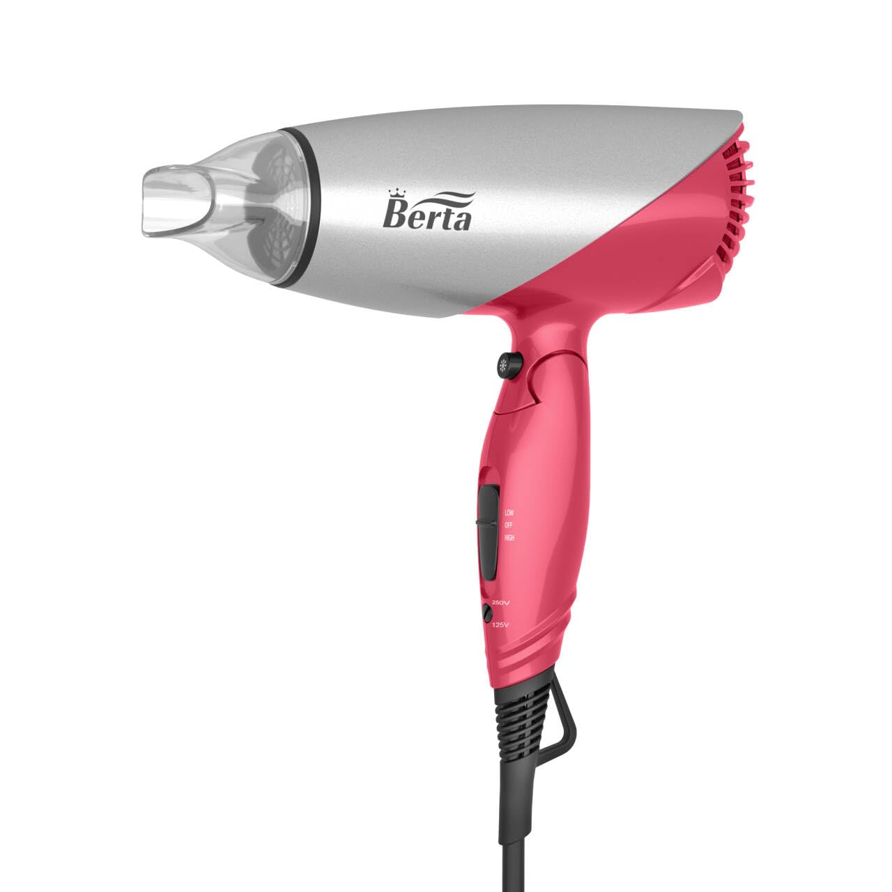 BERTA 1875Watts Folding Handle Hair Dryer Ceramic Negative Ionic Blow Dryer with Nozzle Compact for Children & Traveling