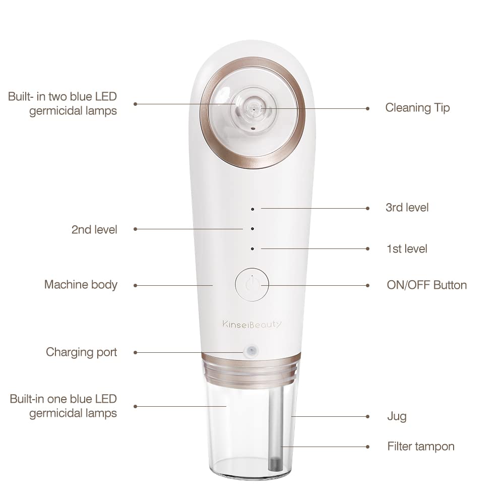 KinseiBeauty Electric Blackhead Remover Vacuum,Facial Suction Pore Cleanser, Acne Comedone Whitehead Blackhead Extractor Tool with 4 Removable Suction Heads,3 Suction Modes for Women and Men