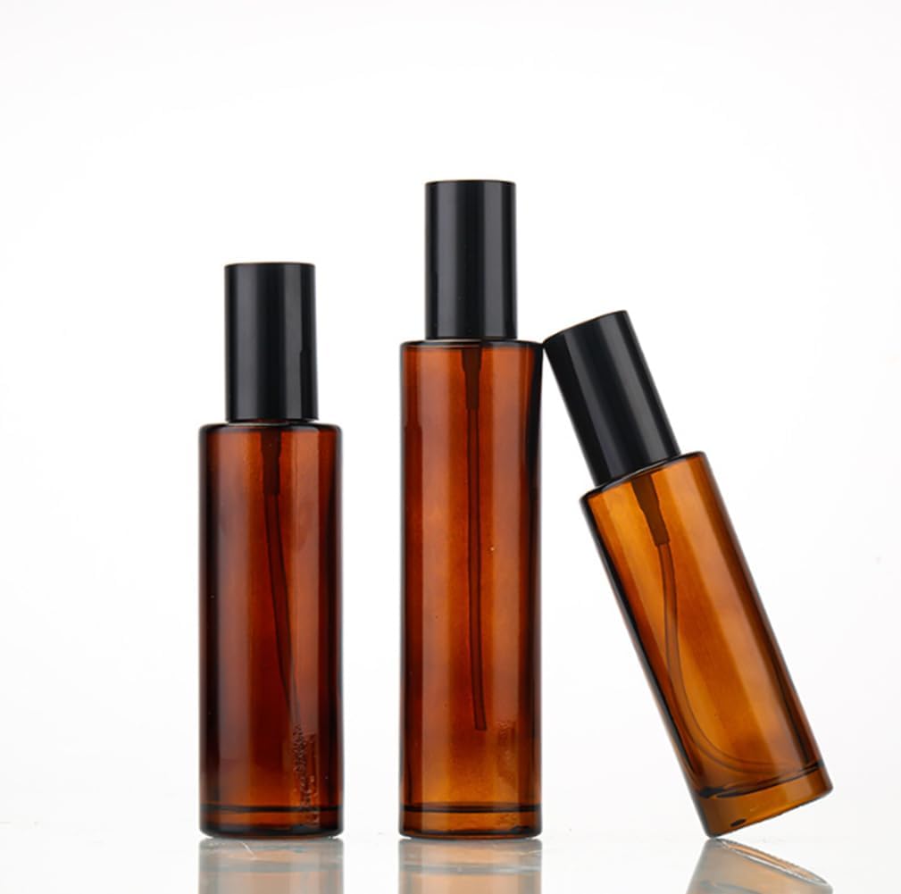 ASTRQLE 3 Pcs 60ml 2oz Amber Glass Pump Bottle - Travel Cream, Lotion, Mini Soap Dispenser, Cosmetic Bottle, Container, Vial, Jar for Shampoo, Essential Oil, Liquid Foundation