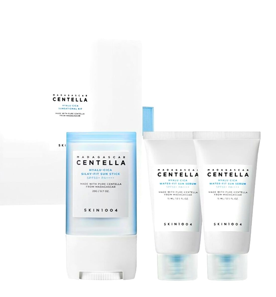 SKIN1004 SKIN 1004 - Hyalu Cica Sunsational Kit. Madagascar Centella Hyalu-Cica Silky-Fit Sun Stick X1 and Madagascar Centella Hyalu-Cica Water-Fit Sun Serum Mini X2 korean gift set
