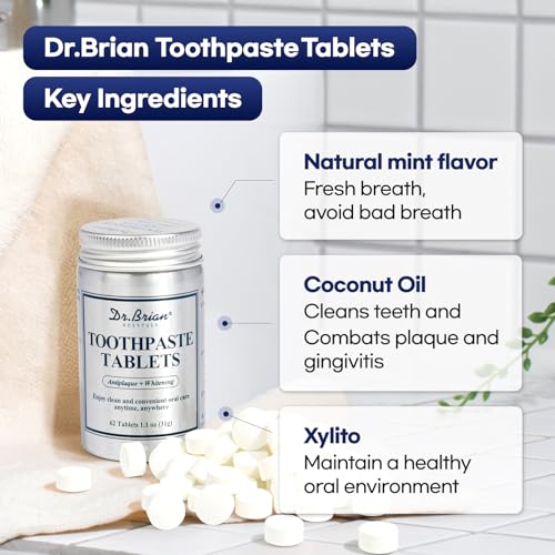 DR.BRIAN ROETTGER Toothpaste Tablets - Nano Hydroxyapatite Natural Whitening, Fluoride & Plastic Free, Eco-Friendly Travel Toothpaste Reduce Sensitivity, Remineralize (Mint, 62 Count)