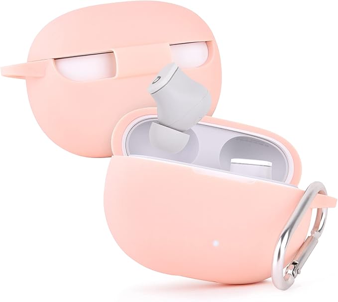 AIRSPO Silicone Case Compatible with Beats Studio Buds Case 2021 Soft Protective Cover for Beats Wireless Earbuds with Keychain (Pink)
