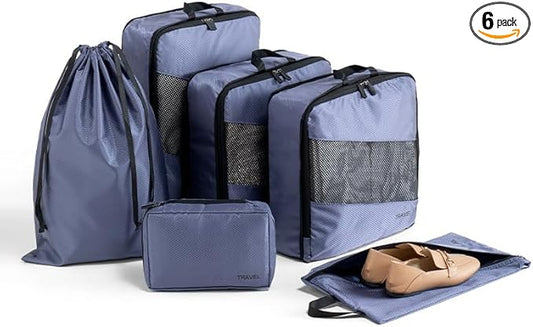 Compression Packing Cubes for Travel, Vacation Travel Essentials, Travel Accessories for Suitcase Organizer Bags Set, Space Saving Luggage Organizer Travel Bags (indigo)