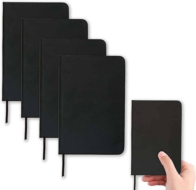 4 Pack Notebook Journal, 160 Pages Pocket Notepad with Waterproof Cover, Mini Memo Pads for Home, School, College, Office, Work, Travel (Black)