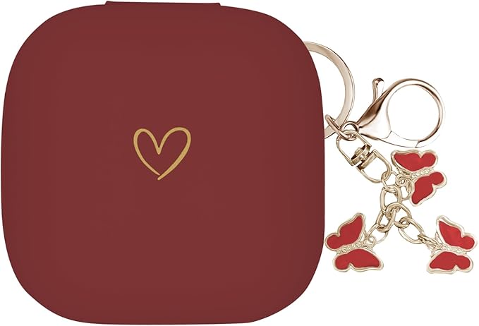 Compatible with Powerbeats Pro, Soft Silicone Case with Gold Heart Pattern for Powerbeats Pro Case with Cute Butterfly Keychain for Girls Women (Burgundy)