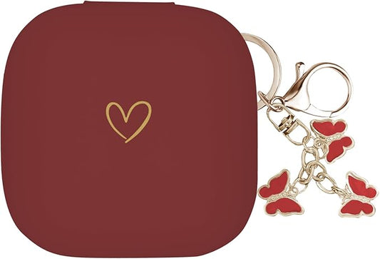Compatible with Powerbeats Pro, Soft Silicone Case with Gold Heart Pattern for Powerbeats Pro Case with Cute Butterfly Keychain for Girls Women (Burgundy)