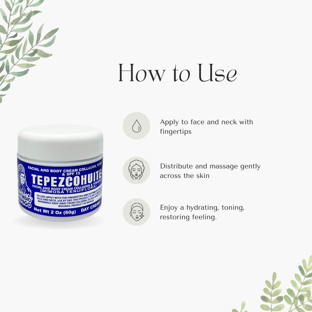 DEL INDIO PAPAGO Facial Day Skin Cream with Tepezcohuite 60g Small - Corporal Colageno Y Vitamina E - Hydrates the Skin