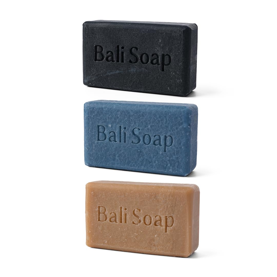Bali Soap - Earthy Collection - Natural Soap Bar for Body and Face with Premium Essential Oil - Handmade, Vegan, Plant Based Cold Process 3pc Variety Pack, 3.5oz each