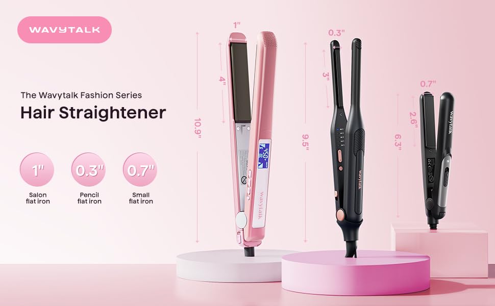 Wavytalk 3/10" Small Flat Iron, Pencil Flat Iron for Short Hair, Pixie Cut and Bangs, Curling Iron for Short Hair, Mini Hair Straightener for Edges with Anti-Pinch Design, Tiny Hair Straightener