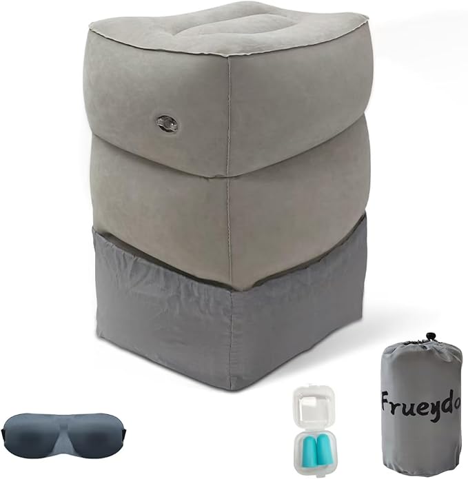 Inflatable Foot Rest for Under Desk at Work, Travel Footrest Pillow for Long Airplane Flights-Adjustable Blow Up Leg Rest Outdoor Foot Stools Ottoman, Seat Extender