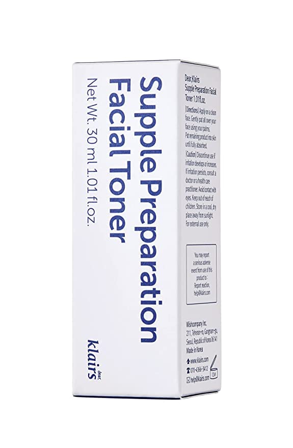 [DearKlairs] Supple Preparation Facial Toner with Hyaluronic Acid, Moisturizer, Paraben and Alcohol Free, Korean Skin Care, Hydrating Toner for Face, Sensitive Skin (30ml, 1.01 Fl Oz)