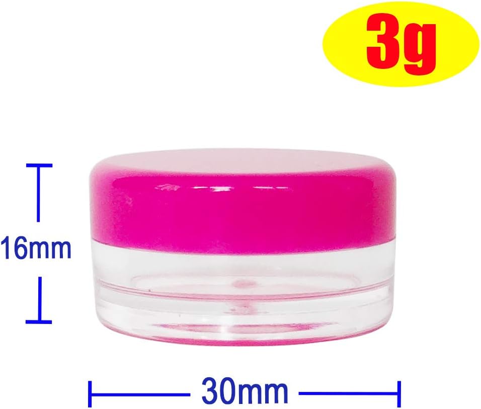 Wopanxye 50pcs 3 Gram Sample Containers with Lids, 3ml Mini Makeup Jars, 3g Empty Plastic Travel Cosmetic Pot Bottle for Eye-shadow, Powder, Salves, Beads, Mascara, Toner, Essence, Lip Scrubs Balms