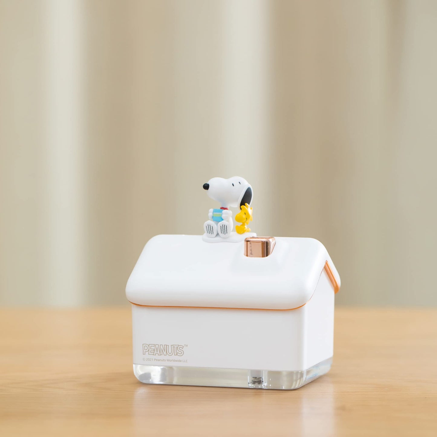 Snoopy Mood Light & Humidifier - Mini Desk Lamp, Rainbow Color, 300ml (10oz), Sprays 50ml (1.7oz) per Hour, 5 Modes, Beige [OFFICIAL LICENSE]