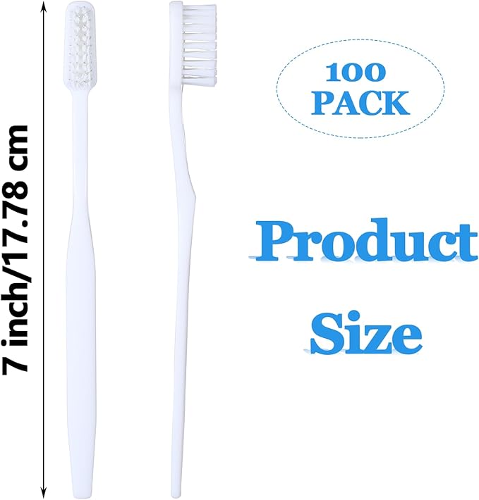 100 pcs Bulk Toothbrushes Individually Wrapped, White Manual Disposable Travel Toothbrush for Adult, Soft Bristles for Homeless,Travel, Hotels