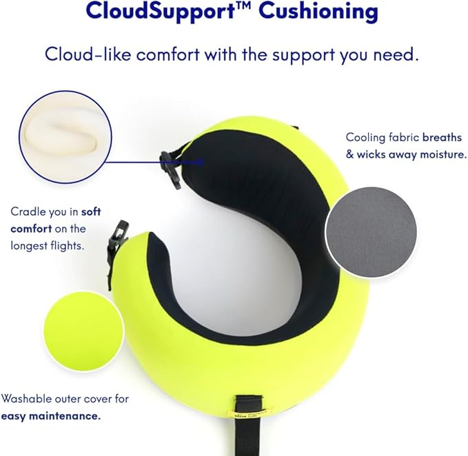 C CUSHION LAB Travel Pillow, Award-Winning Patented Ergonomic Design for Chin & Neck Support Memory Foam Neck Pillow, Compact Airplane Pillow for Traveling, Flight, Car (Spark, Medium)