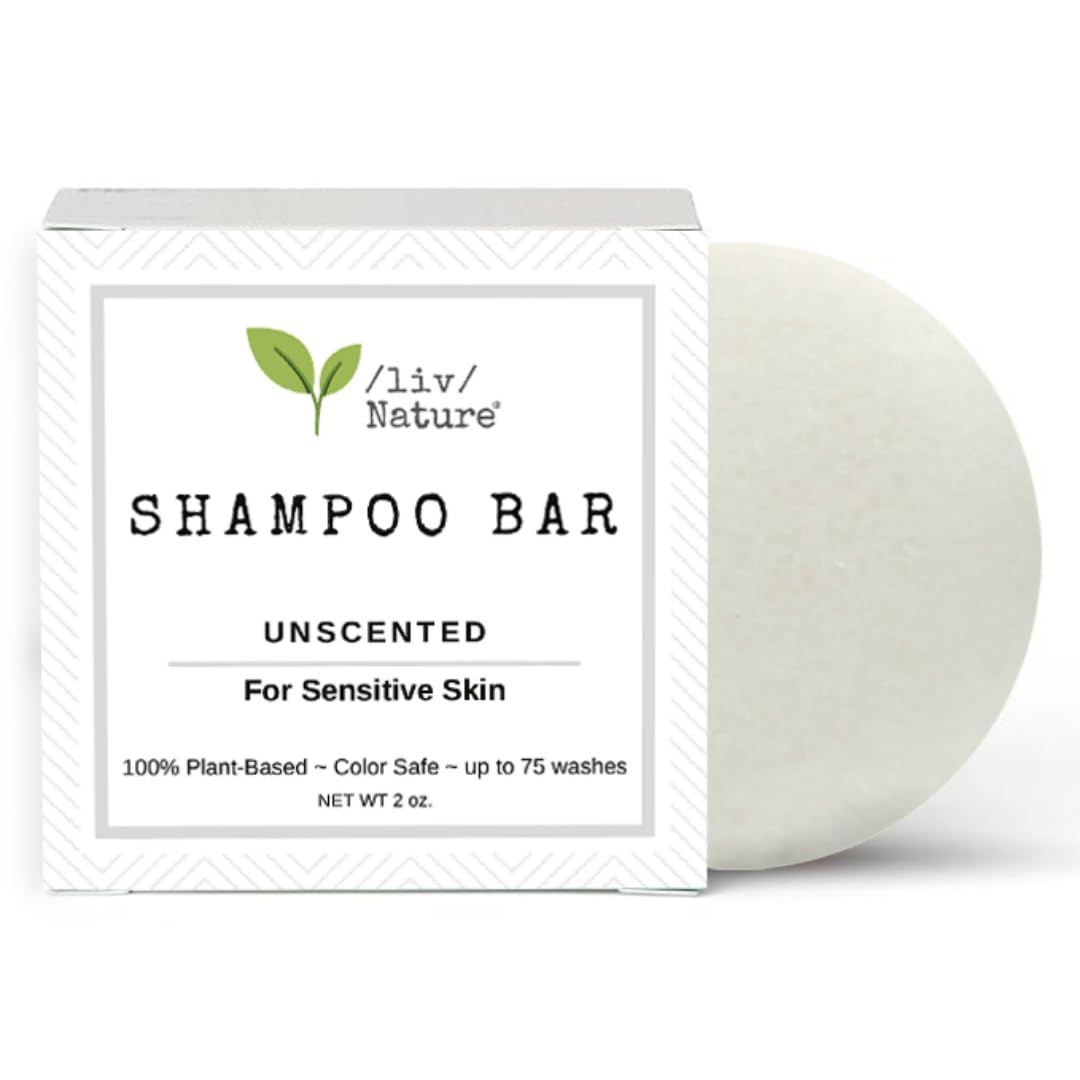 /liv/ Nature Fragrance Free Shampoo Bar | Clean Non Toxic Shampoos | Hypoallergenic | Gentle, Safe for Sensitive Skin, Psoriasis | Unscented | Travel | Handmade in USA 1-pk