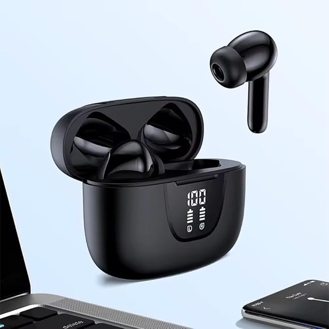 Bluetooth 5.3 True Wireless HiFi Stereo Earbuds. Long Battery Life, LED Power Display, Wireless Charging Case, and IPX5 Waterproof Earbuds Perfect for Sports, TV, Smartphones, Laptops, and more