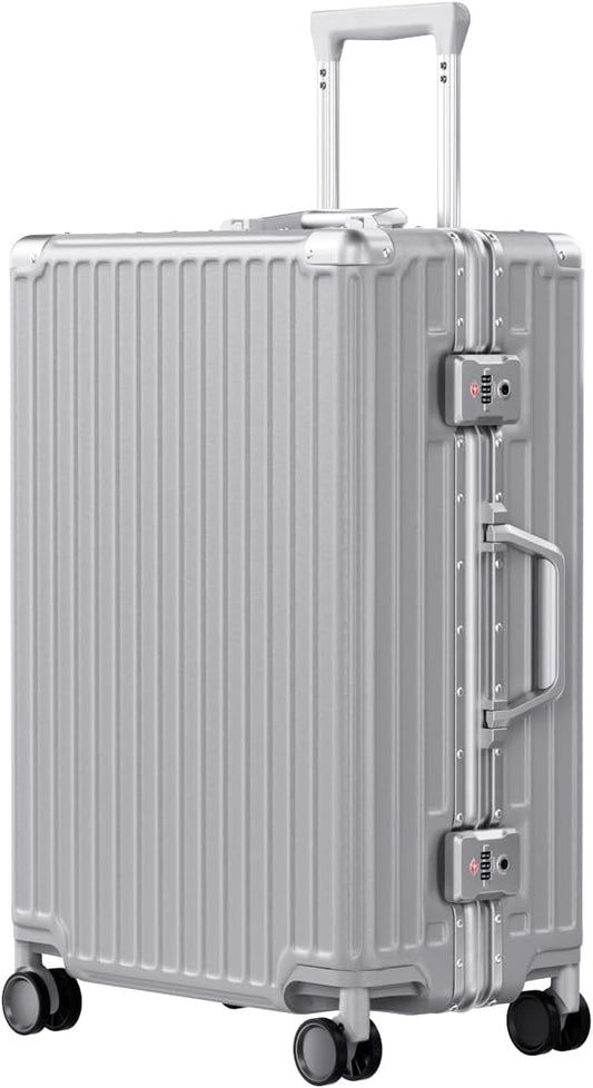 AnyZip Luggage PC+ABS Aluminum Frame Zipperless Checked Luggage Hard Shell Suitcase with TSA Lock Double Spinner Wheels 24 Inch Silver
