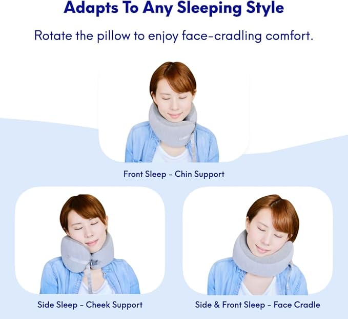 C CUSHION LAB Travel Pillow, Award-Winning Patented Ergonomic Design for Chin & Neck Support Memory Foam Neck Pillow, Compact Airplane Pillow for Traveling, Flight, Car (Navy, Medium)