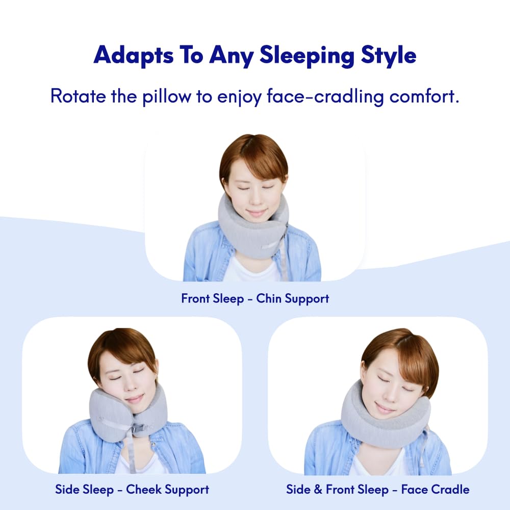 C CUSHION LAB Travel Pillow, Award-Winning Patented Ergonomic Design for Chin & Neck Support Memory Foam Neck Pillow, Compact Airplane Pillow for Traveling, Flight, Car (Gray, Medium)