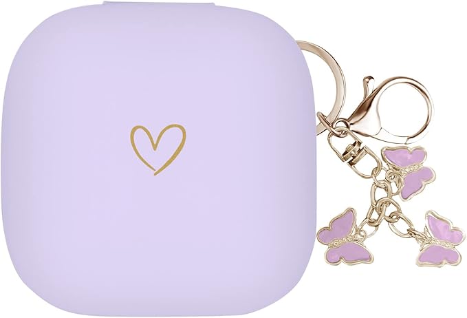 Compatible with Powerbeats Pro, Soft Silicone Case with Gold Heart Pattern for Powerbeats Pro Case with Cute Butterfly Keychain for Girls Women (Purple)