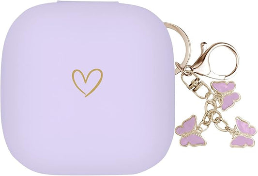 Compatible with Powerbeats Pro, Soft Silicone Case with Gold Heart Pattern for Powerbeats Pro Case with Cute Butterfly Keychain for Girls Women (Purple)