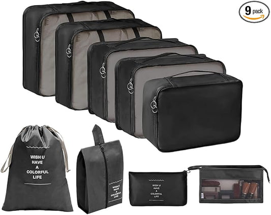 9 set Packing Cubes for Travel,Effortless Organization Cube for Quick Packing& Unpacking, Travel Must Have Suitcase Organizer Essentials for any Journey,Business trip,Cruise,Camping,hiking,Vacation.