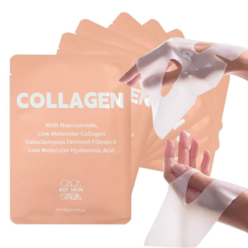 BSF SKIN | Deep Collagen Hydrogel Face Mask With Niacinamide, Low Molecular Collagen, Galactomyces Ferment Filtrate, Low Molecular Hyaluronic Acid (28g x8ea)