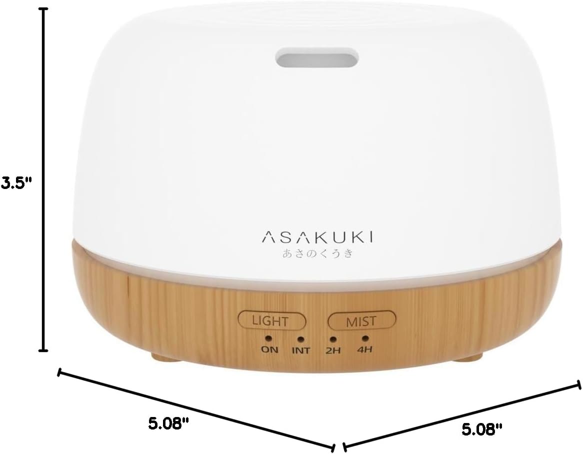 ASAKUKI Essential Oil Diffuser, 300ml Ultrasonic Aromatherapy Oil Humidifier with 7 Colors Lights 2 Mist Mode for Home