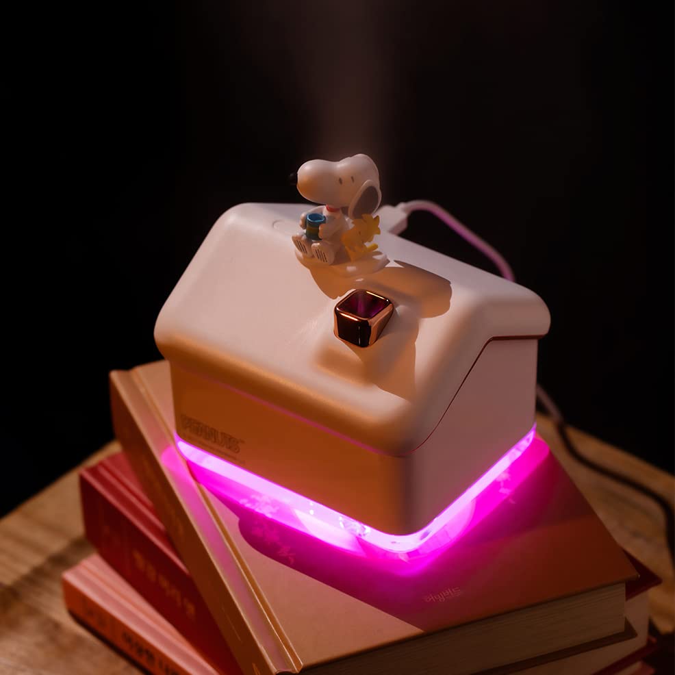 Snoopy Mood Light & Humidifier - Mini Desk Lamp, Rainbow Color, 300ml (10oz), Sprays 50ml (1.7oz) per Hour, 5 Modes, Beige [OFFICIAL LICENSE]