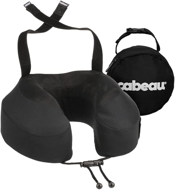 Cabeau Airplane Travel Pillow for Long Flights - Evolution S3 - Supportive Memory Foam with Seat Straps to Secure Your Head and Neck and Provides 360° Support (Jet Black)