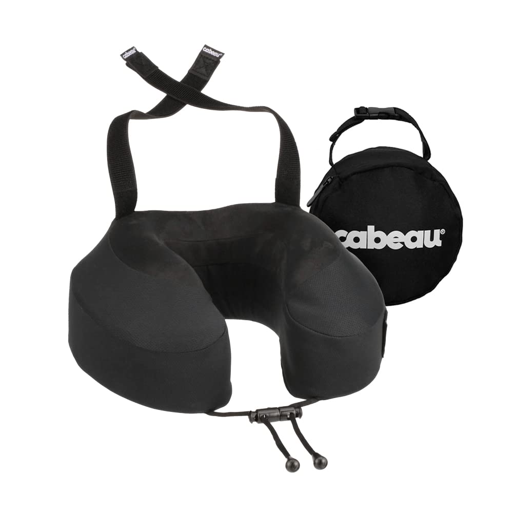 Cabeau Airplane Travel Pillow for Long Flights - Evolution S3 - Supportive Memory Foam with Seat Straps to Secure Your Head and Neck and Provides 360° Support (Jet Black)
