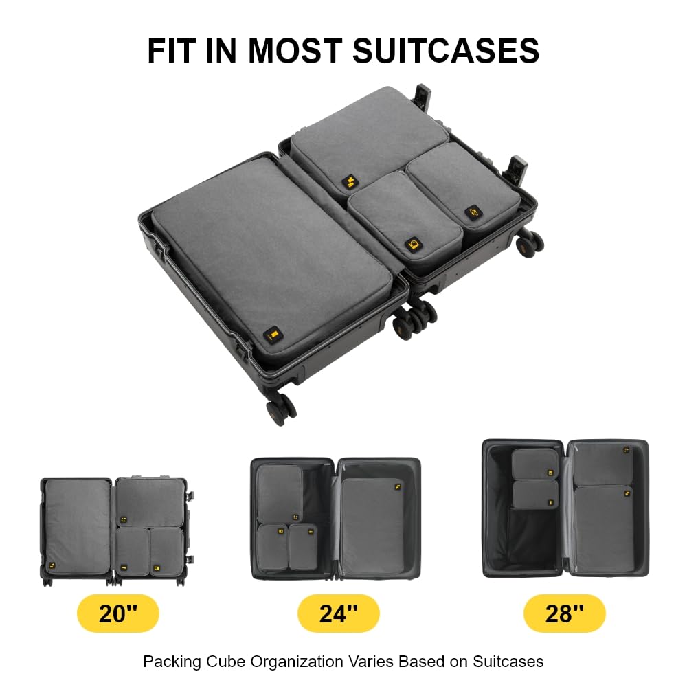 LEVEL8 4 Set Packing Cubes for Carry On Suitcase, Luggage Packing Organizers bag for Travel Accerssories Travel Essentials - Grey