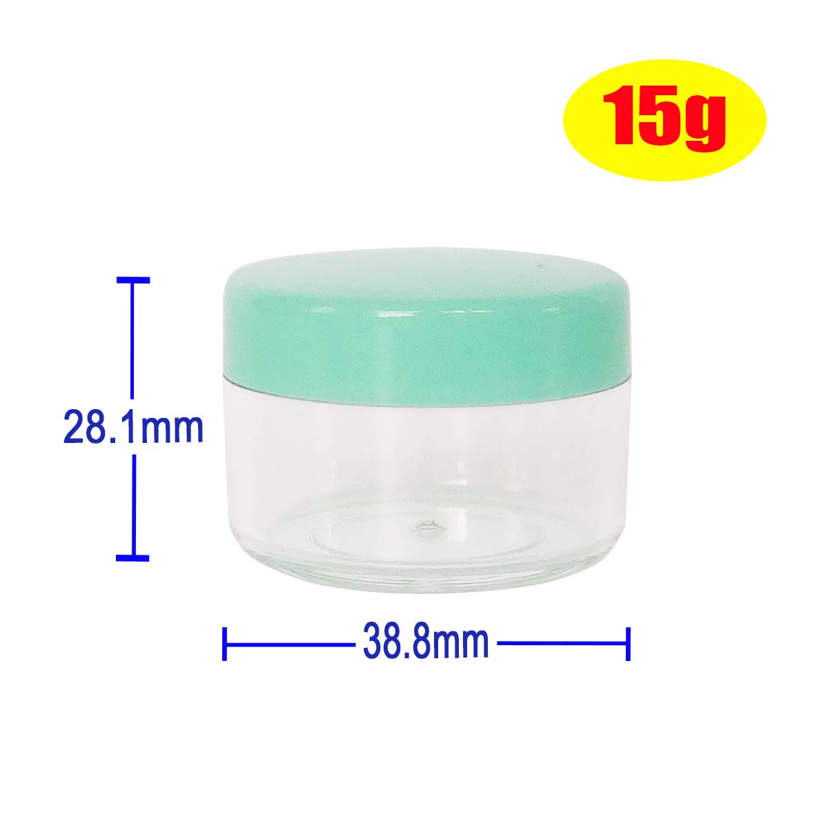 Wopanxye 12pack 15 Gram Small Clear Cosmetic Sample 15ml Empty Containers for Make-up Gifts, Eye-Shadow, Nails, Powder, Gels, Beads, Jewelry, Sunscreens Cream, Mini 15g Pot Jars with Green Cap Lids