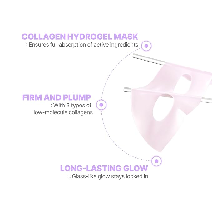 Cell Fusion C Glass Skin Collagen Mask, 1.23 oz. x 5 Sheets, Overnight Hydrogel Mask with Triple Collagen, Hydrating and Plumping, Korean Skincare