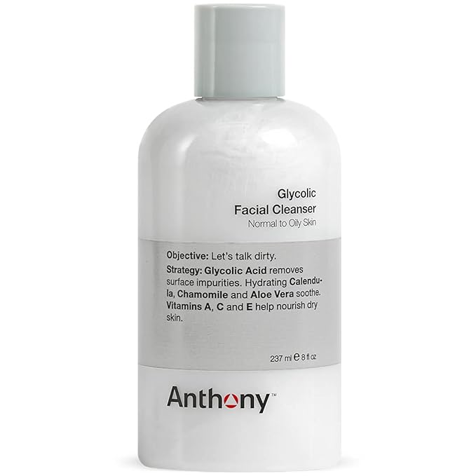 Anthony Glycolic Facial Cleanser for Men, Daily Exfoliating & Hydrating Face Wash, Shave Prep, Non-Foaming, Deep Cleansing, Gentle on Sensitive Skin, Removes Dirt & Oil, Smooths Texture, 8 Fl Oz