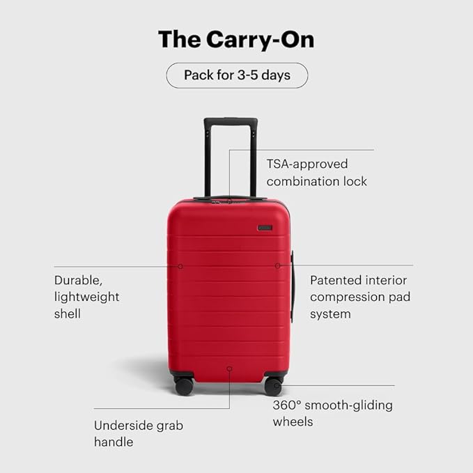 Away Carry-On Luggage, Lightweight Hardside Suitcase with Spinner Wheels, 22 Inch Airline Approved, TSA Lock, Cherry Red