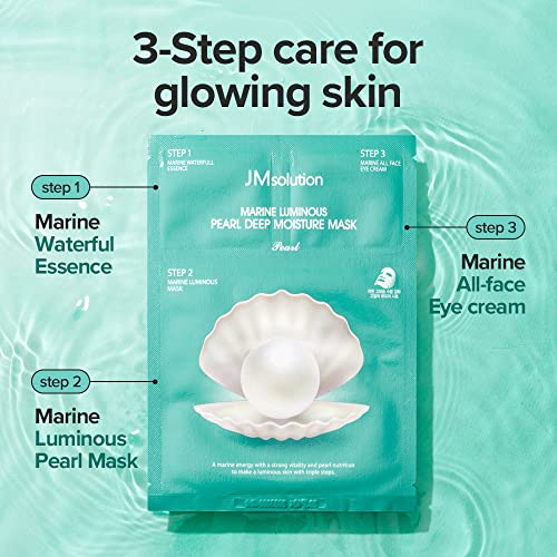 JMsolution Marine Luminous Pearl Deep Moisture 3 Step Skin Care Face Mask - Korean Skincare Facial Mask - boosting Brightening Moisturizing-10 Sheets for Dry Skin