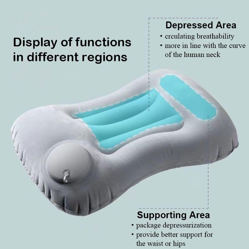 CHIVOLONA Outdoor Inflatable Travel Pillow,Ultra Light and Small in Size,Perfectly Fits The Neck or Waist,Suitable for Camping and Hiking,Comes with Storage Bag and Earplugs,Dark Blue