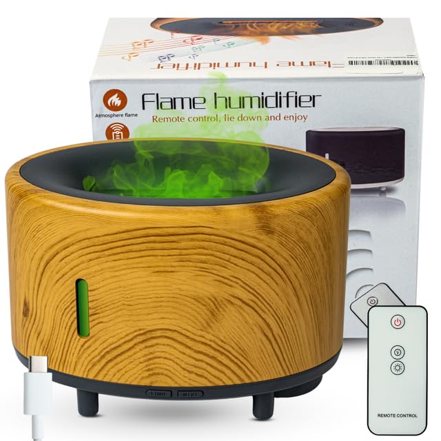 Portable Humidifier & Diffuser with Colored Flames – Bluetooth Speaker & Aromatherapy | Small Warm Mist Humidifier - Essential Oil Scent Diffuser & Air Freshener for Home, Bedroom, Office & Travel