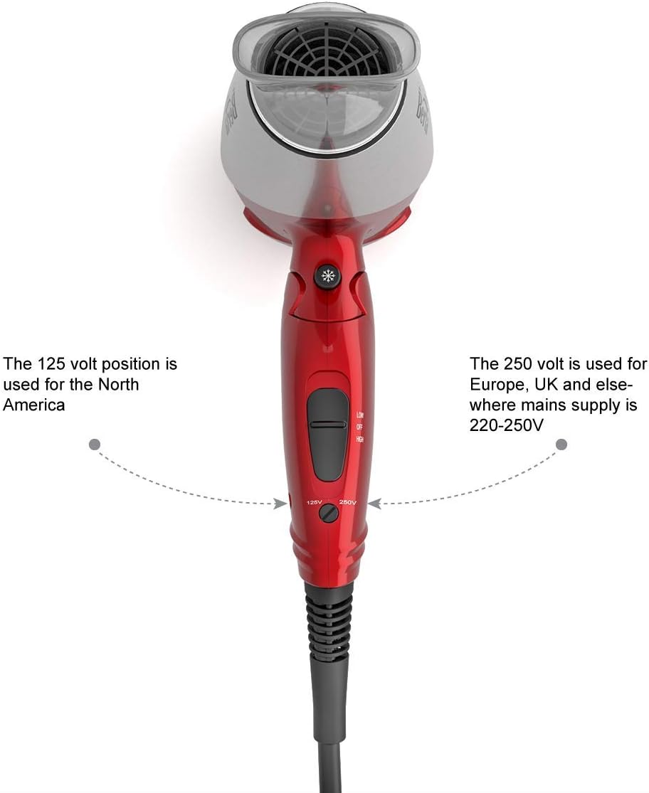 BERTA 1875Watts Folding Handle Hair Dryer Ceramic Negative Ionic Blow Dryer with Nozzle Compact for Children & Traveling