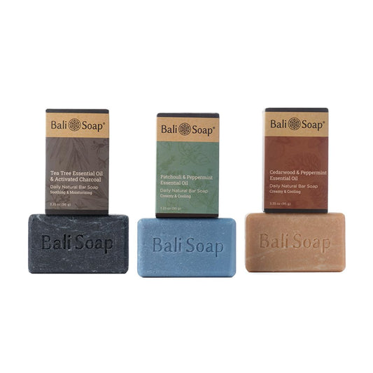 Bali Soap - Earthy Collection - Natural Soap Bar for Body and Face with Premium Essential Oil - Handmade, Vegan, Plant Based Cold Process 3pc Variety Pack, 3.5oz each
