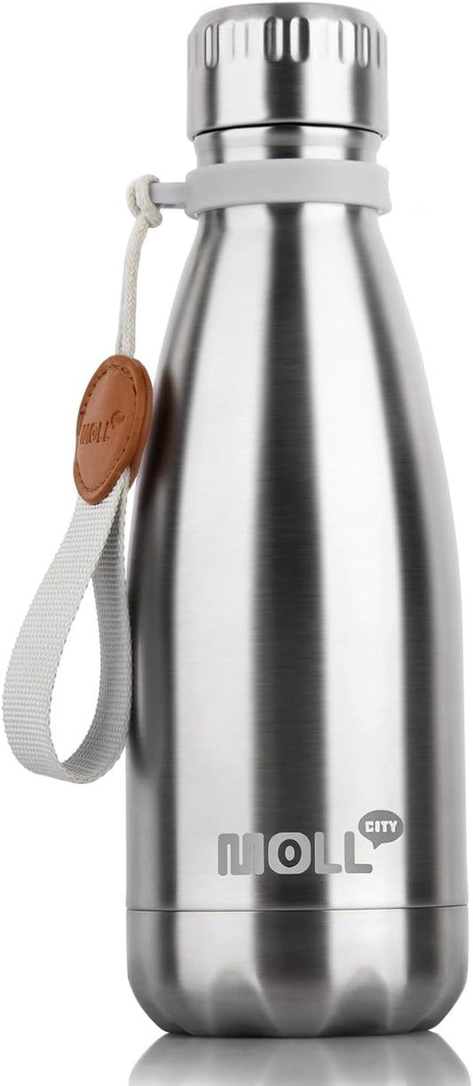 9 oz Water Bottle for Kids-Stainless Steel Vacuum Insulated Sports Flask Leak Proof Small Water Bottles for School (Silver)