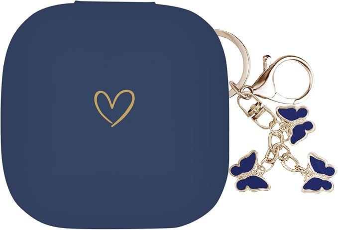 Compatible with Powerbeats Pro, Soft Silicone Case with Gold Heart Pattern for Powerbeats Pro Case with Cute Butterfly Keychain for Girls Women (Midnight Blue)