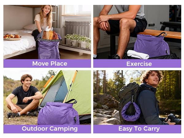 Travel Laundry Bag, Pump Free Vacuum Storage Bag Reusable Compression Dirty Clothes Travel Bag Waterproof Wet Dry Bags Large Capacity Space Saver Bags Camp Clothes Organizer (1 Pcs)(Purple, L)