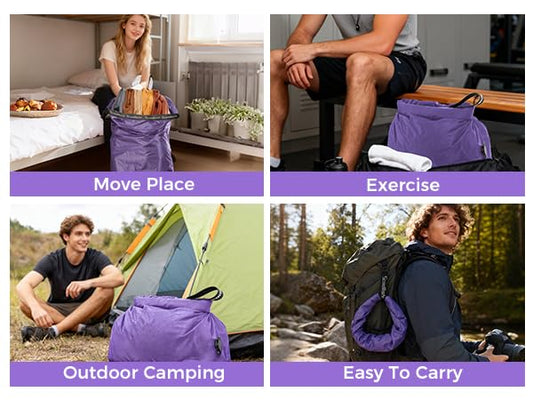 Travel Laundry Bag, Pump Free Vacuum Storage Bag Reusable Compression Dirty Clothes Travel Bag Waterproof Wet Dry Bags Large Capacity Space Saver Bags Camp Clothes Organizer (1 Pcs)(Purple, L)